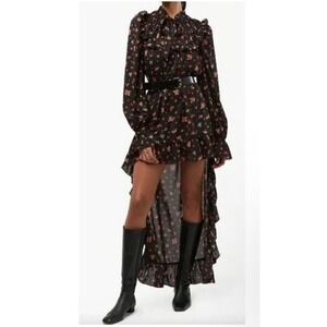WeWoreWhat High Low Polka Dot Black Floral Long Sleeve Dress Size Medium New